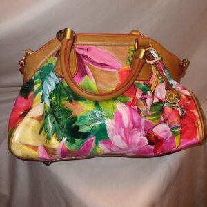 Brahmin Vintage Lisa Rose Pink Tropical Floral Exclusive NWOT Strap is missing.